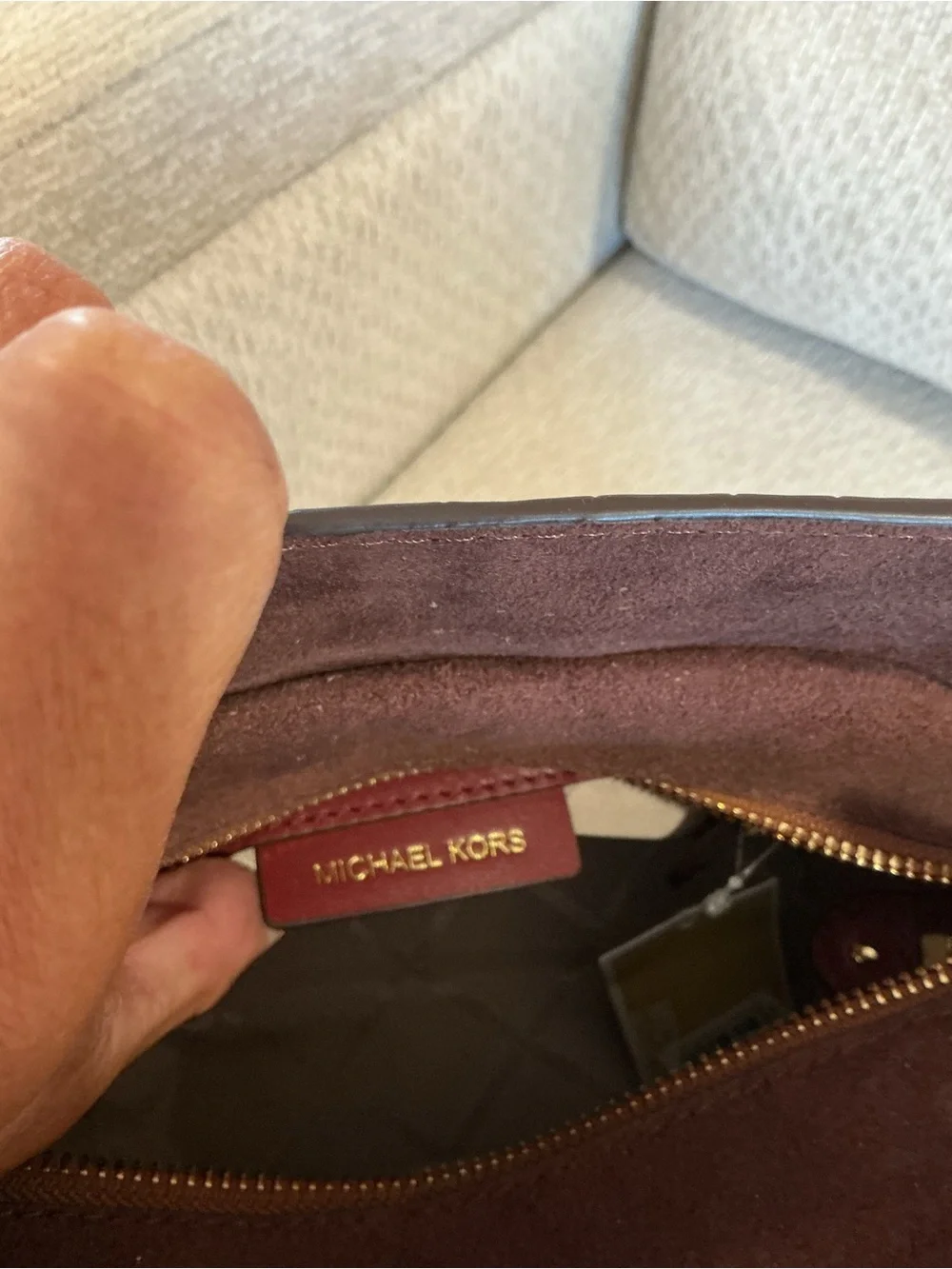 NWT Michael Kors Bea Medium Croc-Embossed Leather Bucket Bag - Burgundy